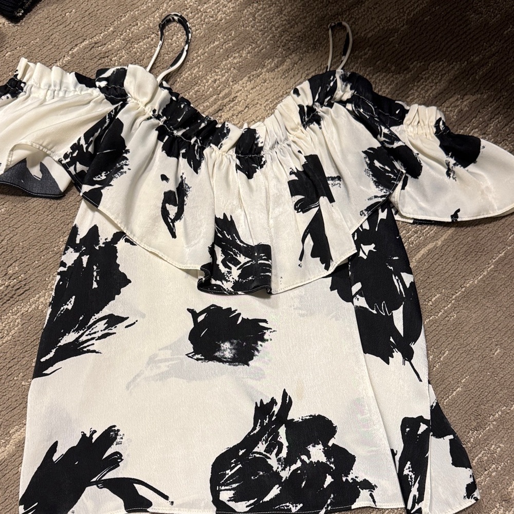 Misa Los Angeles Black and White Off-Shoulder Blouse